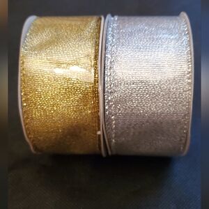 Gold(1) And Silver(1) Wired Ribbon w/Metallic Edge | 1.5" x 5 yards | 2 Rolls |